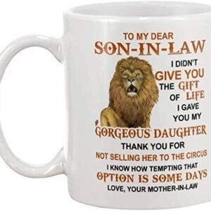 White mug with a lion and a To my dear Son-in-Law message