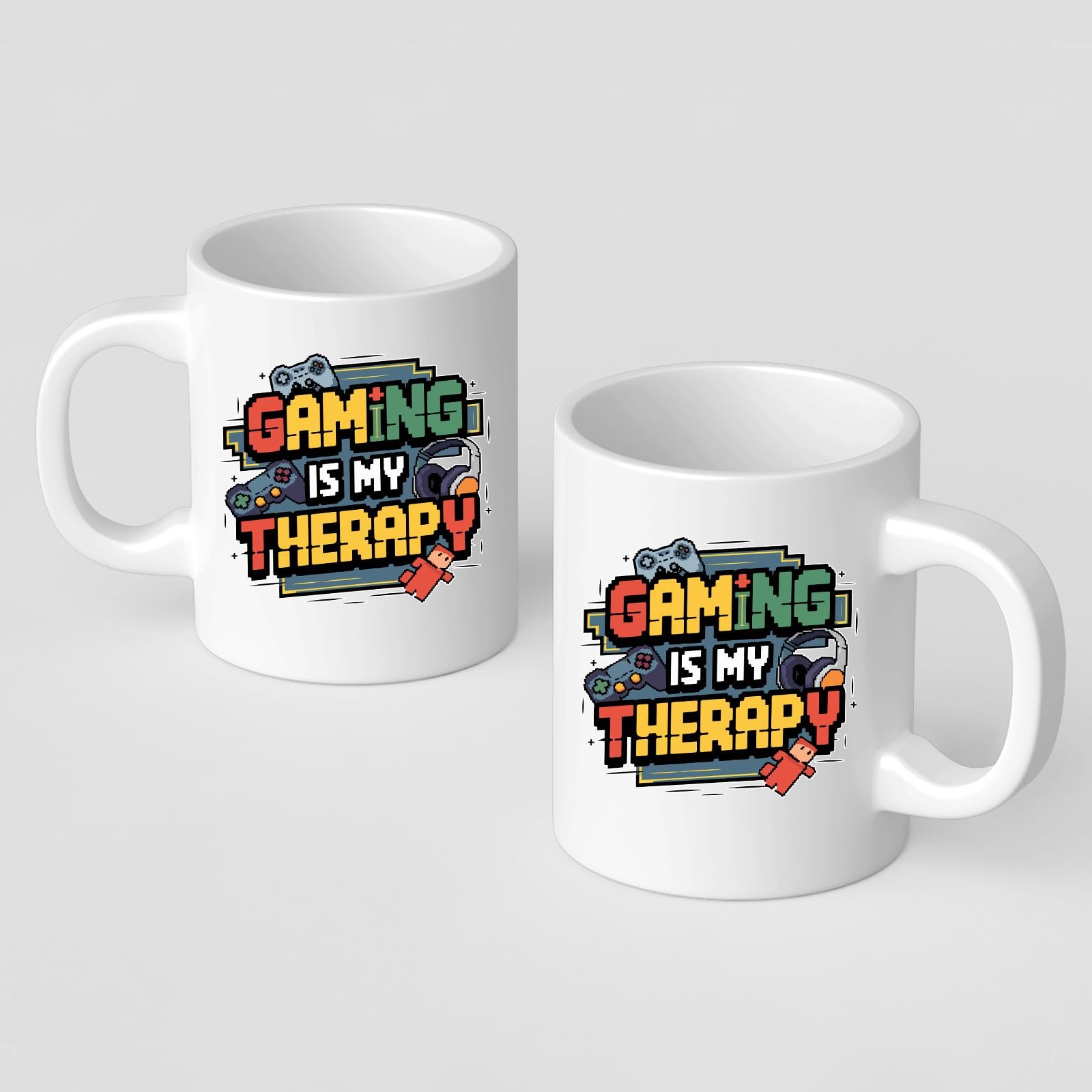3ed8b067.jpg Two Gaming Is My Therapy mugs showing the print on both sides