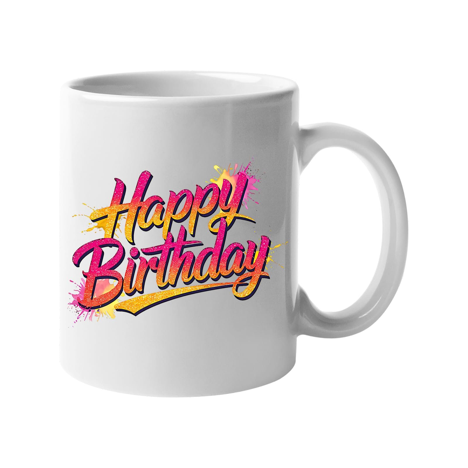 46472782.jpg White 11oz mug with pink and gold brush-script “Happy Birthday” lettering