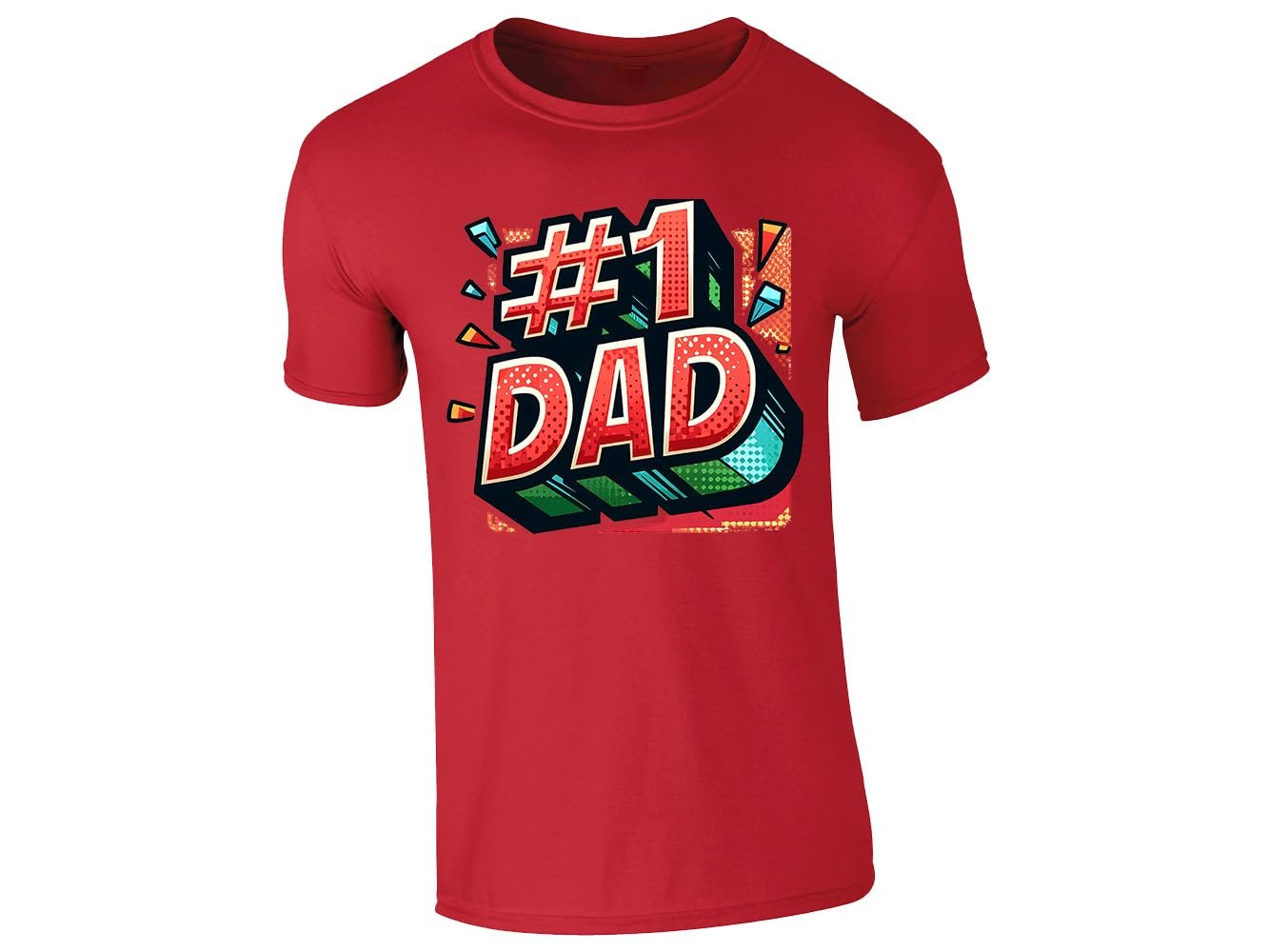 510yqtaahql.jpg Red men's T-shirt with #1 DAD comic pop-art design