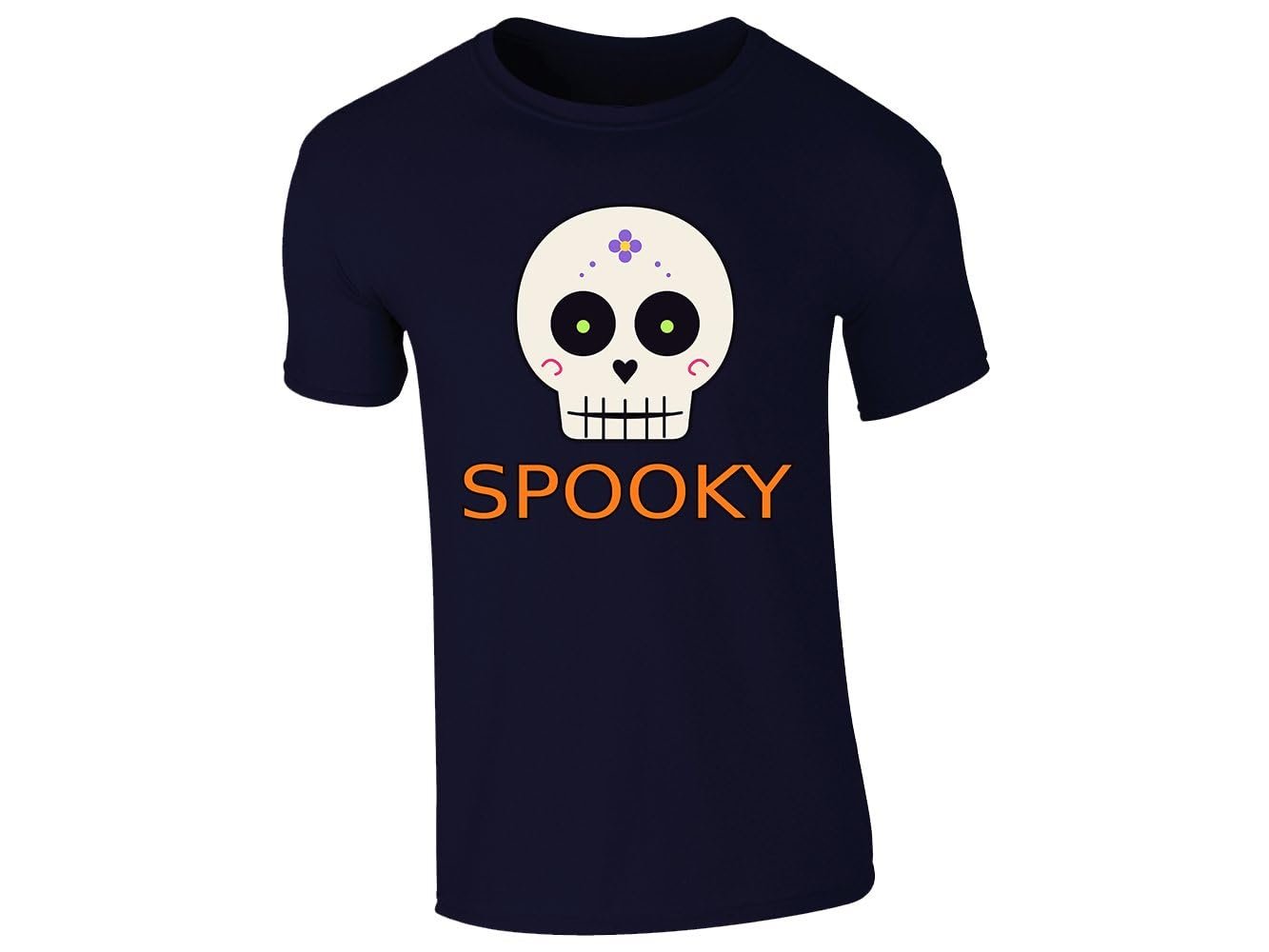 511b2xz6lil.jpg Navy men's T-shirt with “Spooky” sugar skull design