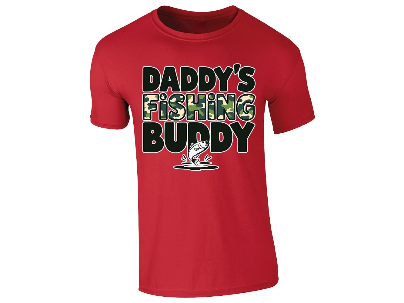 5149sbq8cpl.jpg Red men's T-shirt with “Daddy’s fishing buddy” camo design
