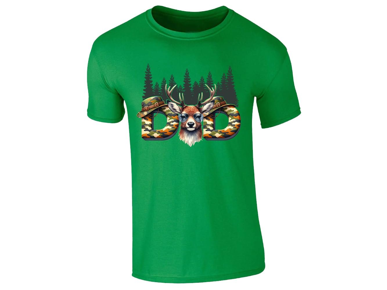 515nz6qstsl.jpg Irish Green men's T-shirt with “DAD” deer head camo design