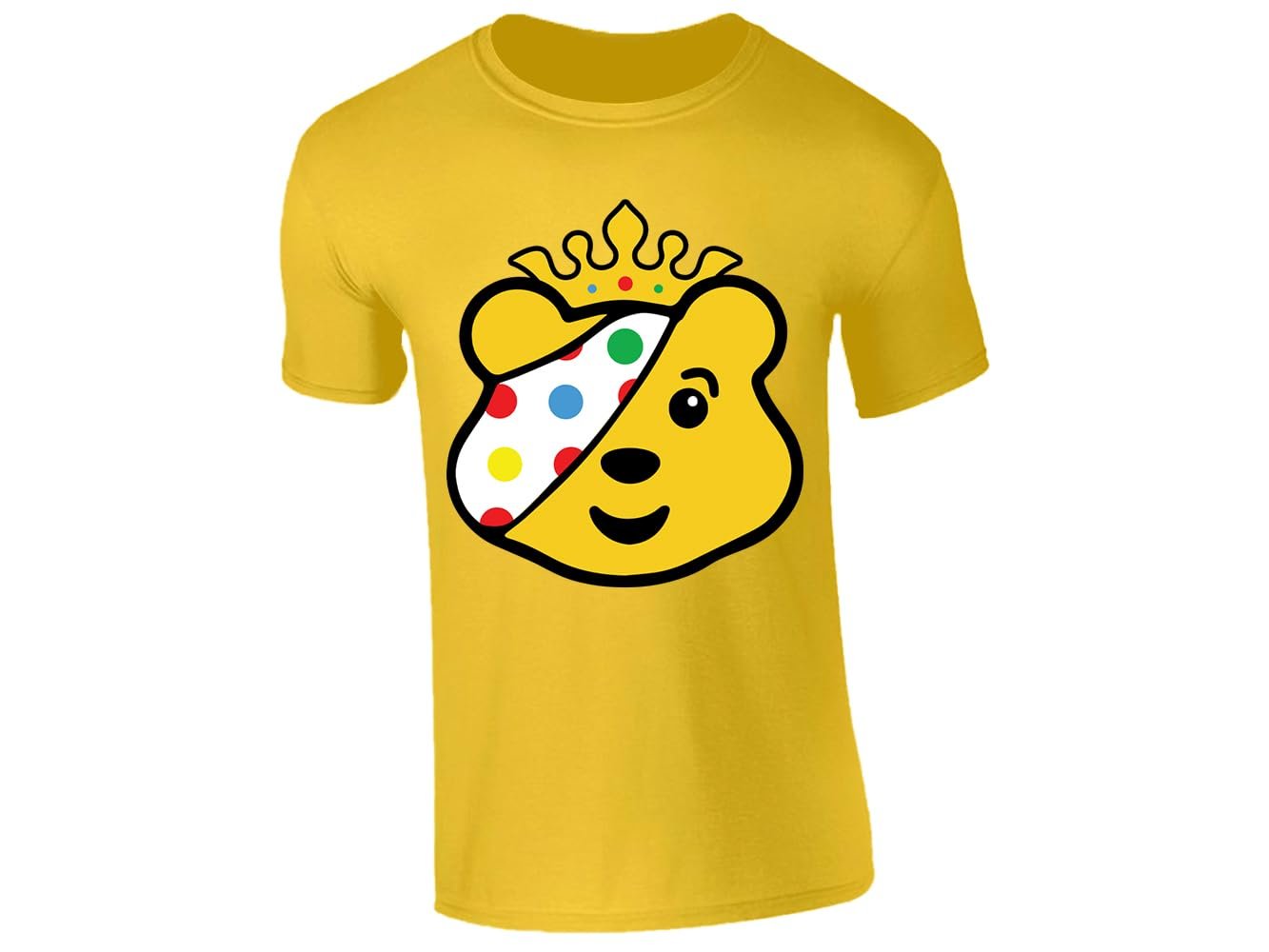 517v cqjxal.jpg Yellow men's T-shirt with crowned spotty bear face design