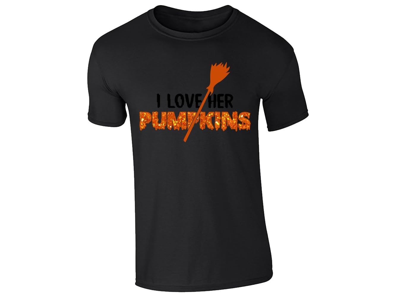 518a9hx19ql.jpg Black men's T-shirt with “I love her pumpkins” broomstick design