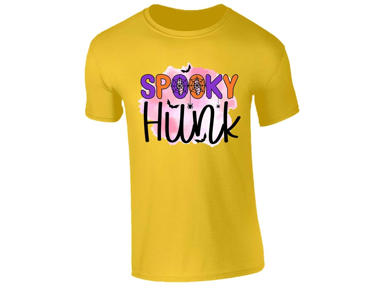 518uru kjyl.jpg Yellow men's T-shirt with “Spooky Hunk” Halloween design