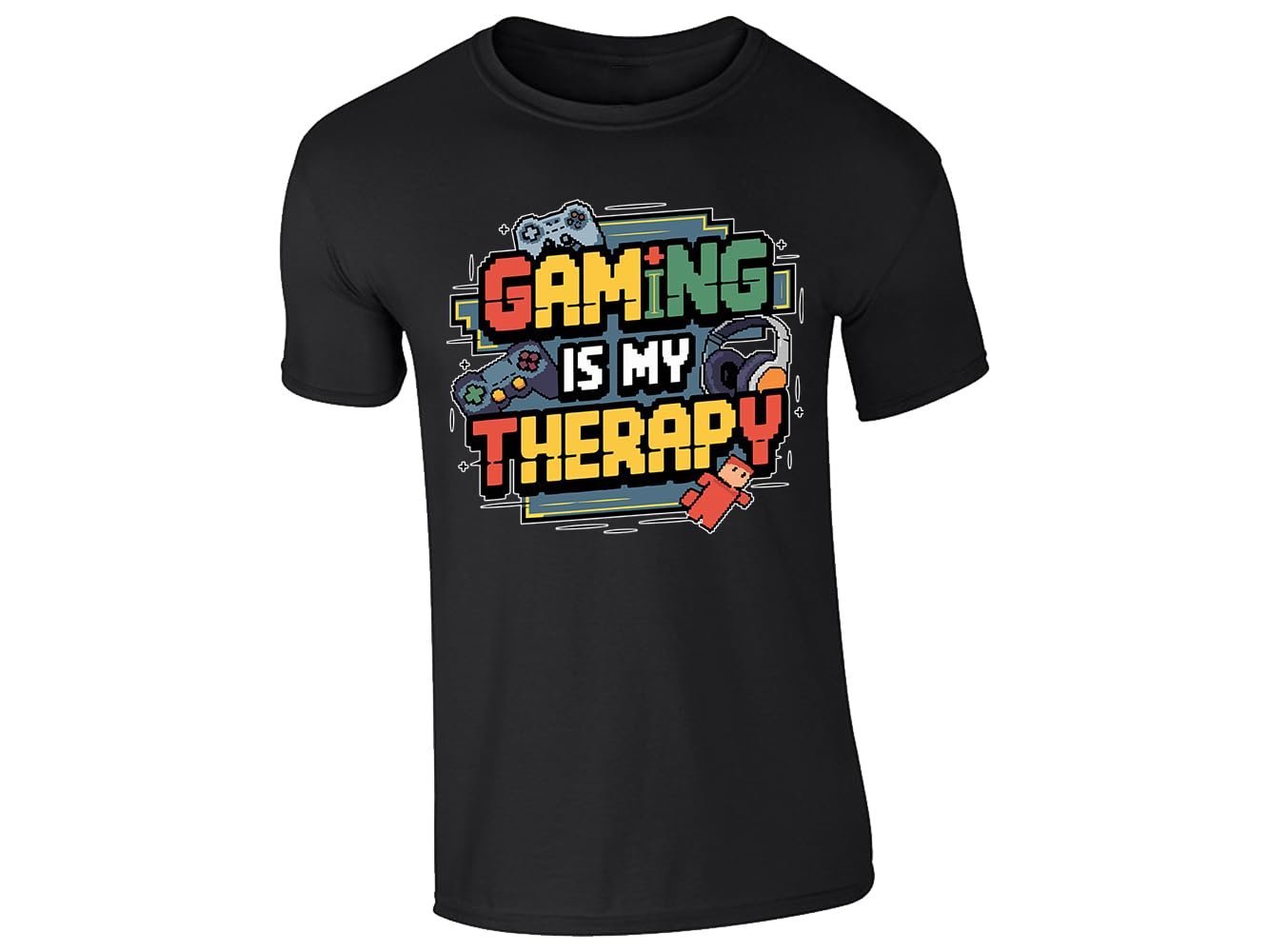 518y1xu74rl.jpg Black men's T-shirt with “Gaming is my therapy” design
