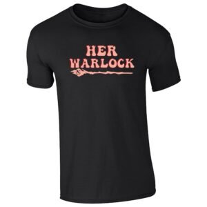 Black men's T-shirt with “Her Warlock” wand design