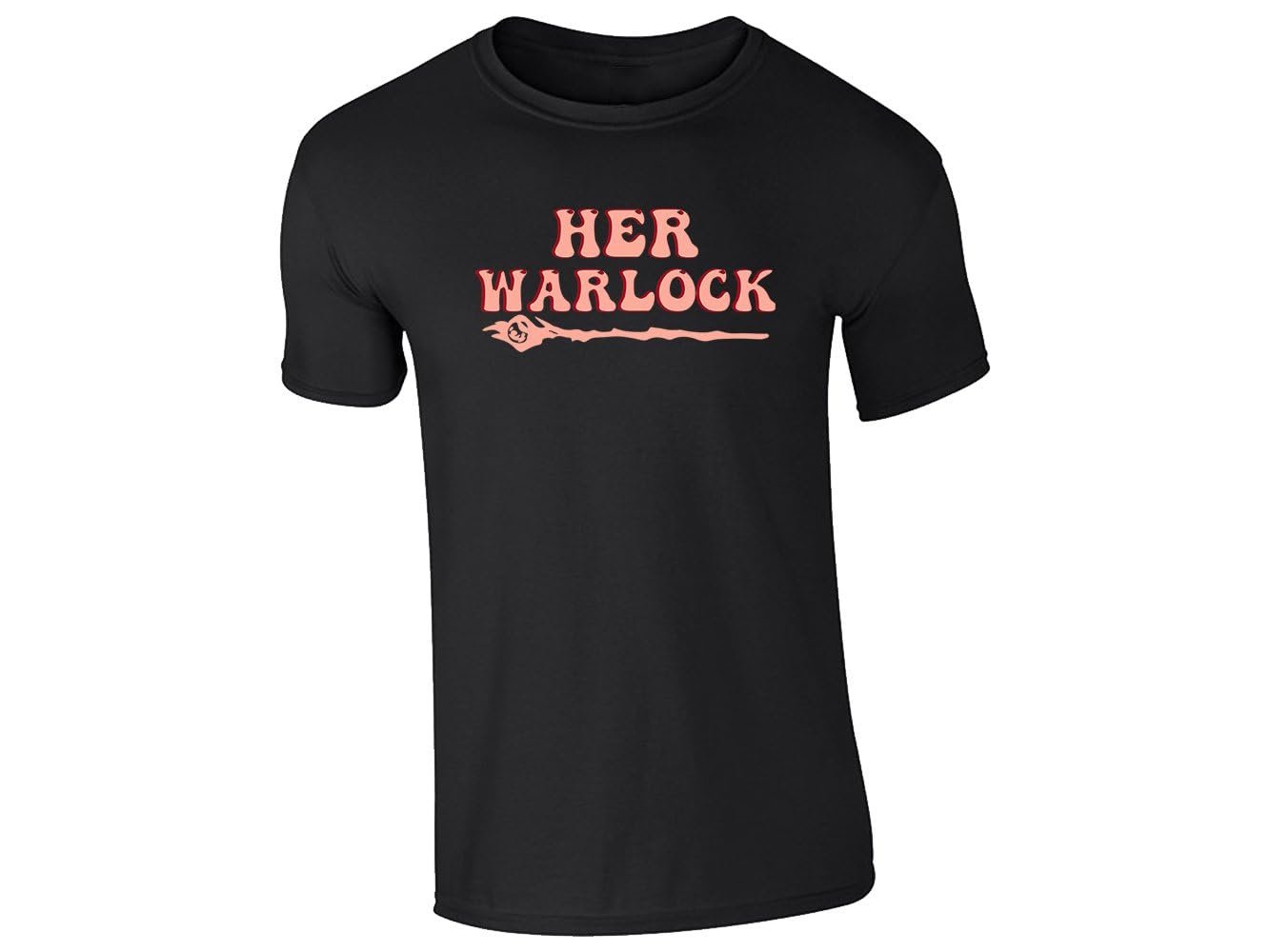 519vd84 zjl.jpg Black men's T-shirt with “Her Warlock” wand design