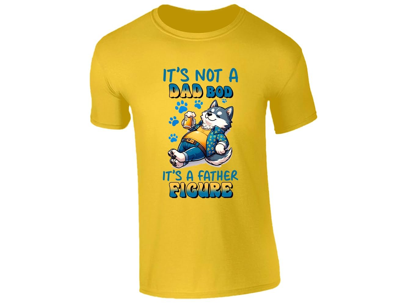 519nlbtyrml.jpg Yellow men's T-shirt with “It’s not a dad bod, it’s a father figure” husky design