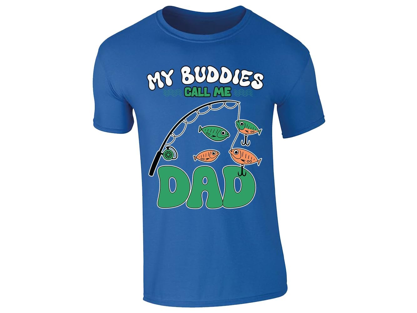 51aoltudygl.jpg Royal Blue men's T-shirt with “My buddies call me Dad” fishing rod design