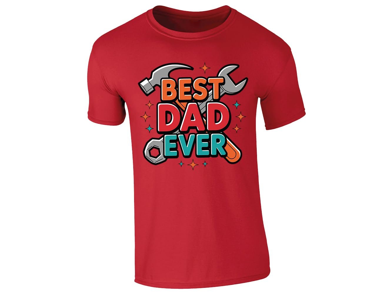 51as2tfu il.jpg Red men's T-shirt with “Best Dad Ever” hammer and spanner design