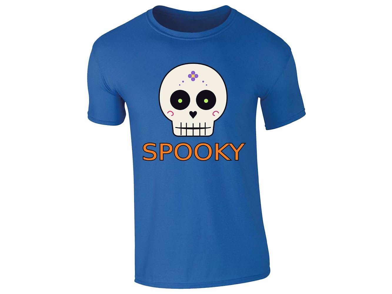 51cmhdubb l.jpg Royal Blue men's T-shirt with “Spooky” sugar skull design