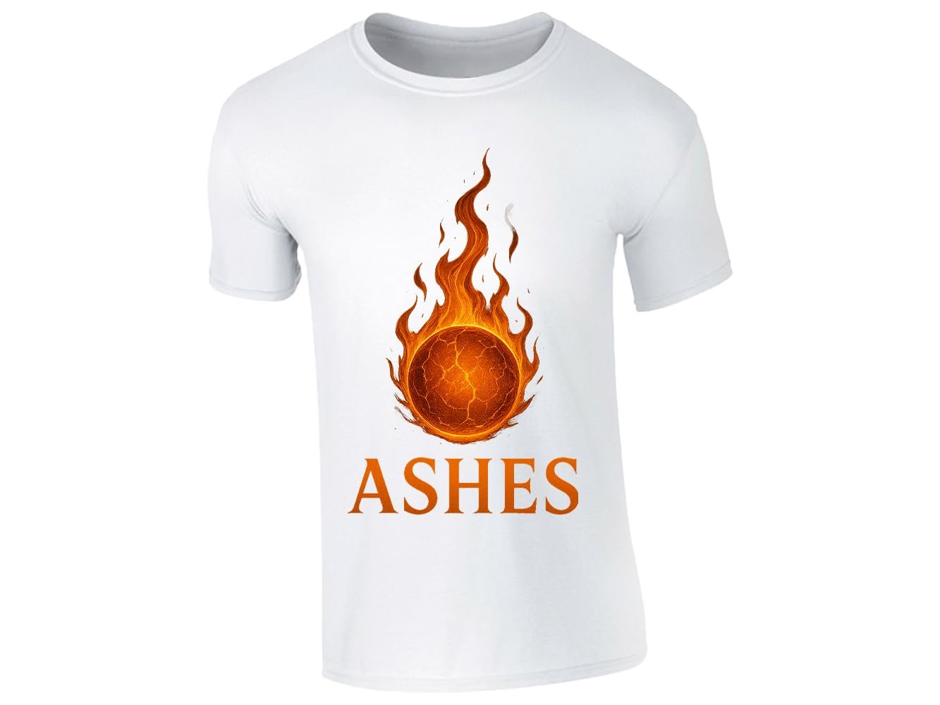 51cxb omfzl.jpg White men's T-shirt with a flaming cricket ball above the word “ASHES”