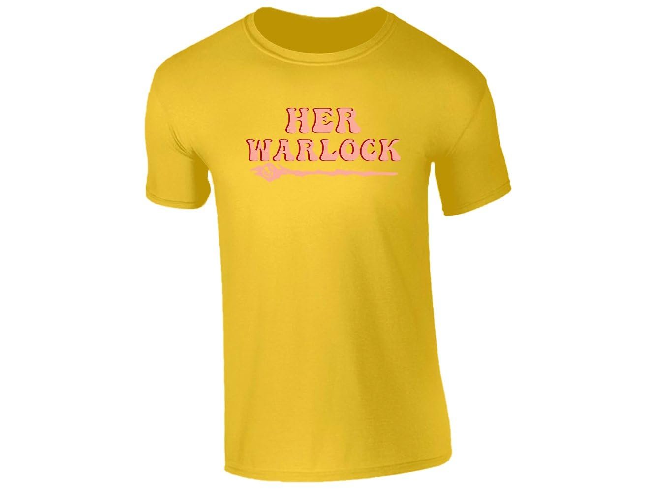 51d0oxkbgxl.jpg Yellow men's T-shirt with “Her Warlock” wand design
