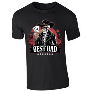 Black men's T-shirt with skeleton cowboy “Best Dad” poker design