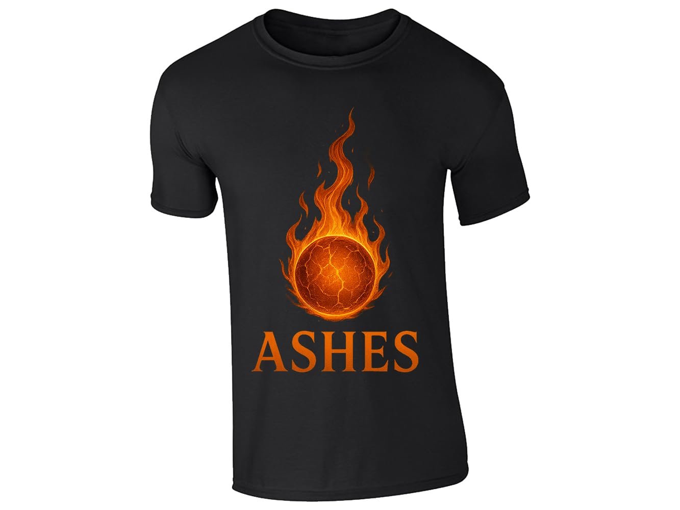 51e6hr9sphl f3e807a6 6537 4928 a385 053acf640352.jpg Black men's T-shirt with a flaming cricket ball above the word “ASHES”