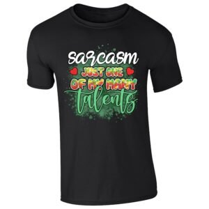 Black men's T-shirt with “Sarcasm – just one of my many talents” design