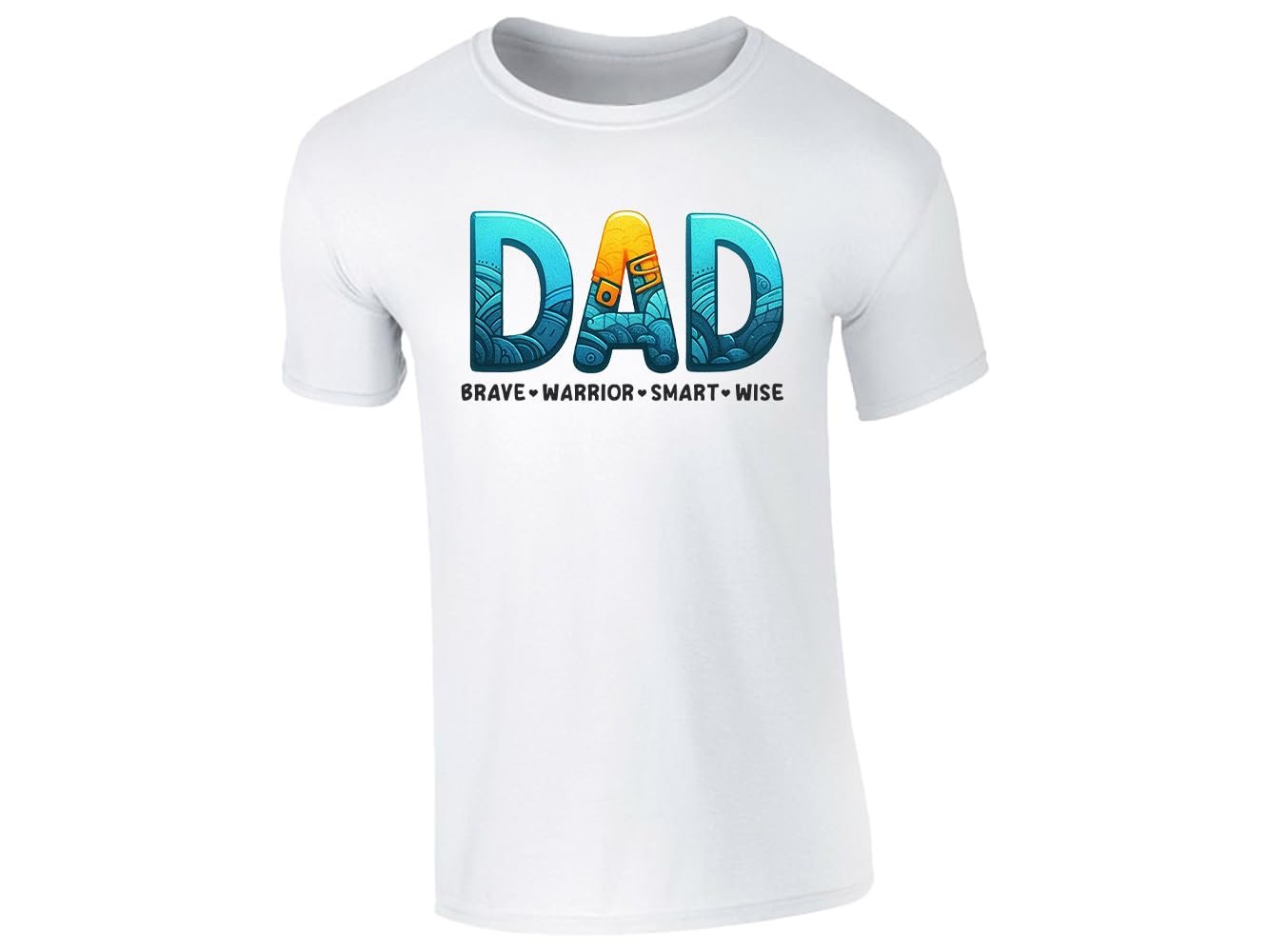 51gupzmwhkl.jpg White men's T-shirt with “DAD – brave, warrior, smart, wise” design