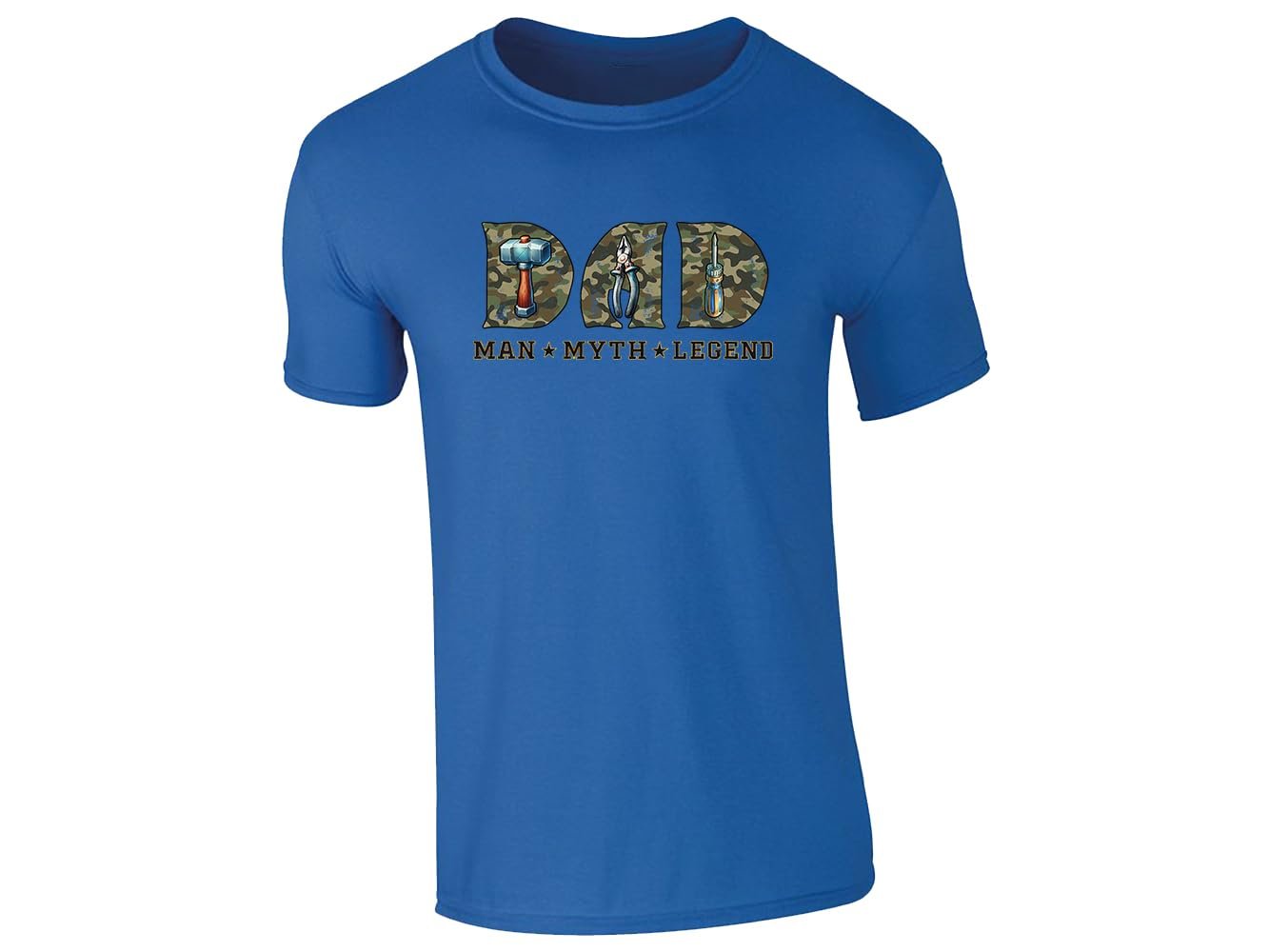 51hp3tnv1ol.jpg Royal Blue men's T-shirt with “DAD – Man, Myth, Legend” camo tools design