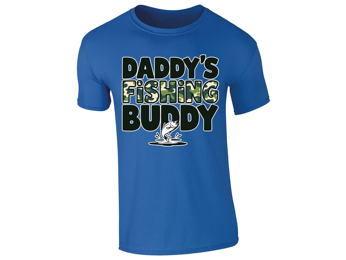 51iqttx82al.jpg Royal Blue men's T-shirt with “Daddy’s fishing buddy” camo design