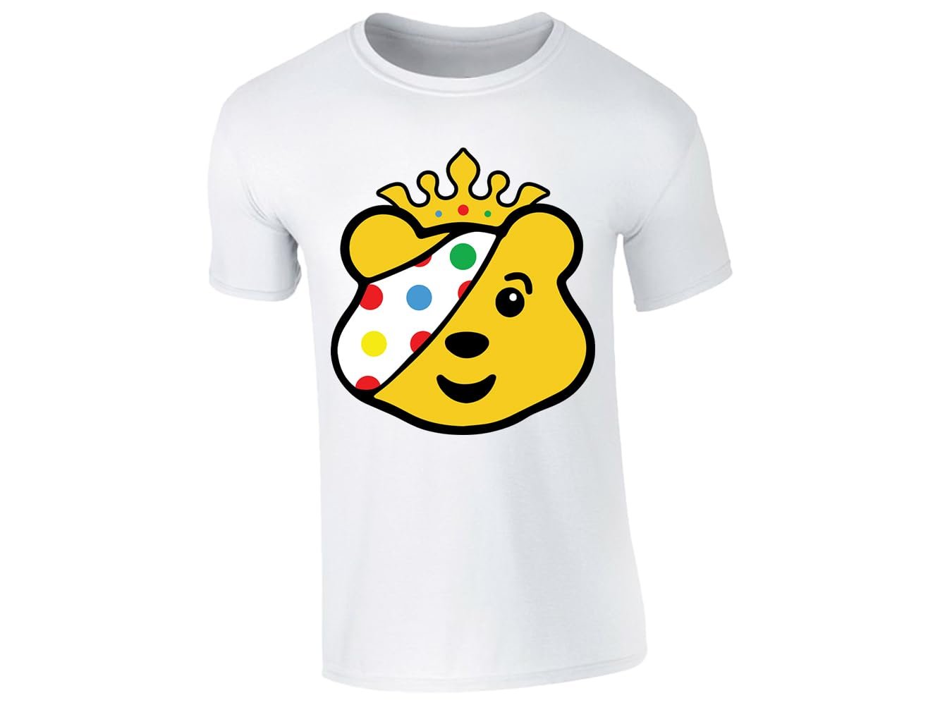 51kqhqko4tl.jpg White men's T-shirt with crowned spotty bear face design