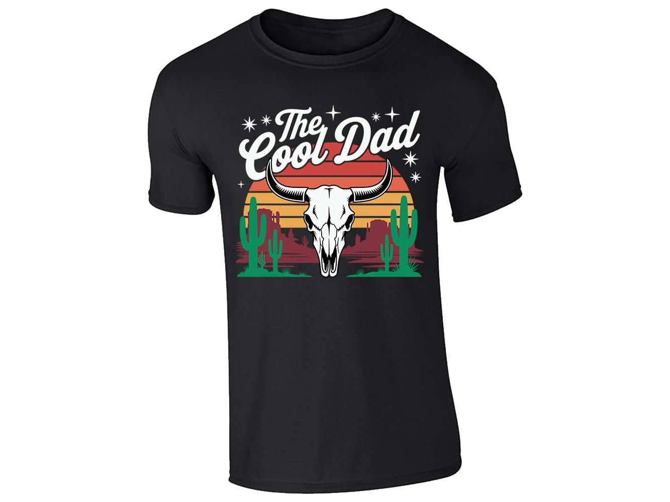 51lgvcwrn0l.jpg Black men's T-shirt with “The Cool Dad” bull skull desert design