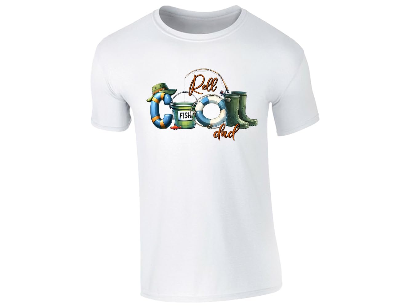 51mq2wjiizl.jpg White men's T-shirt with “Reel Cool Dad” fishing kit design