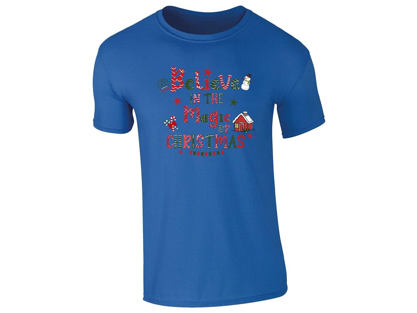 51nxxu8ijnl.jpg Royal blue kids T-shirt with the Believe in the Magic of Christmas snowman design