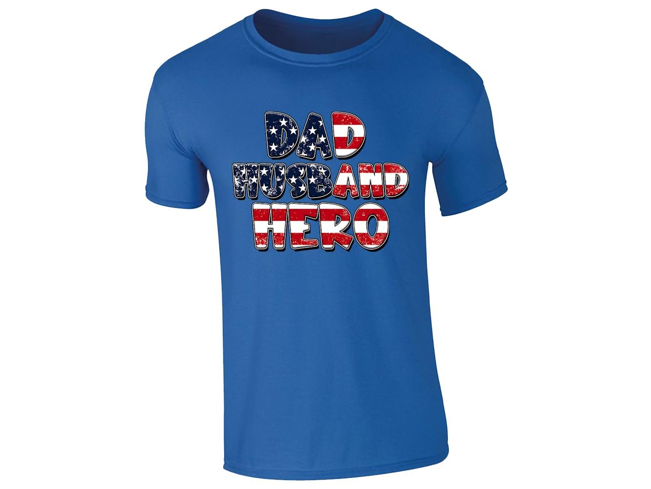 51p15wzwqhl.jpg Royal Blue men's T-shirt with “Dad Husband Hero” stars and stripes design