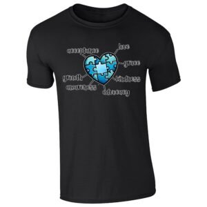 Black kids' T-shirt with autism awareness puzzle heart design