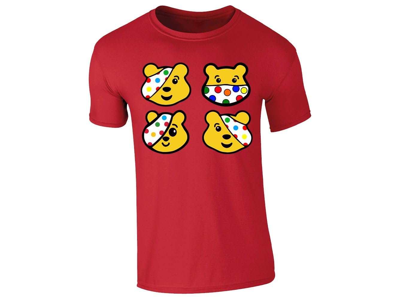 51qc4nx6hil.jpg Red kids' T-shirt with four spotty bear faces design