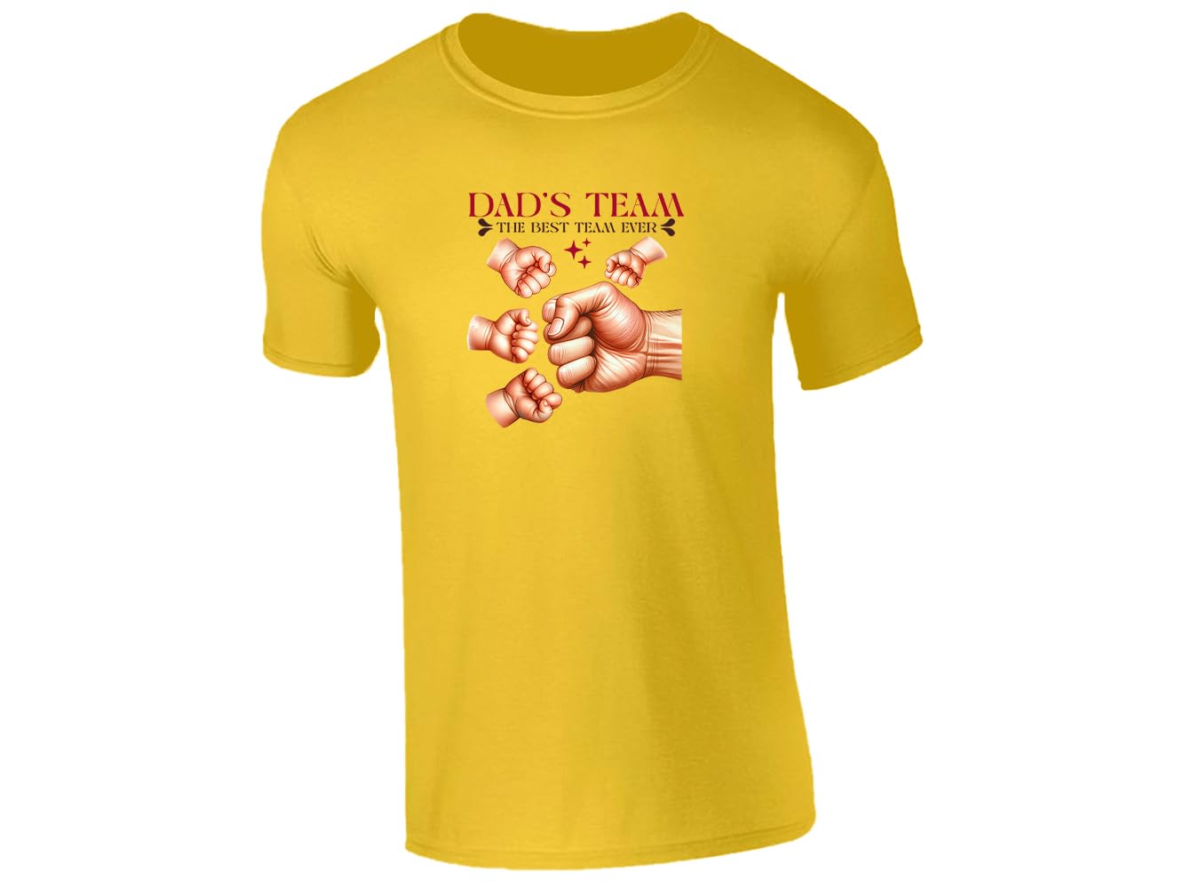 51qx3p77o l.jpg Yellow men's T-shirt with “Dad’s Team” fist bump design