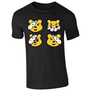Black kids' T-shirt with four spotty bear faces design