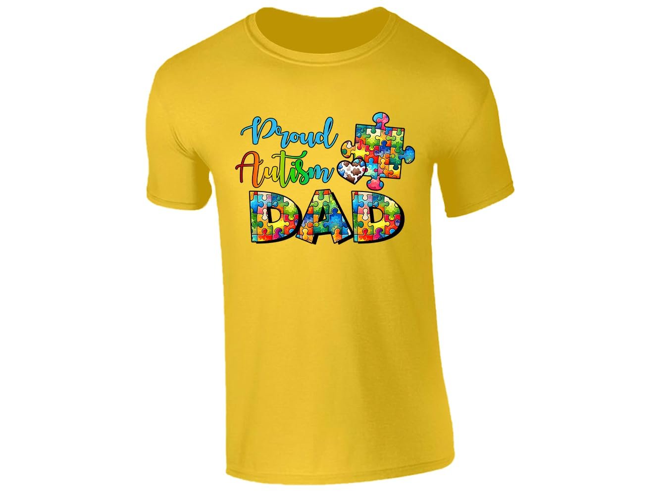 51tznzjeu9l.jpg Yellow men's T-shirt with “Proud Autism Dad” puzzle piece design
