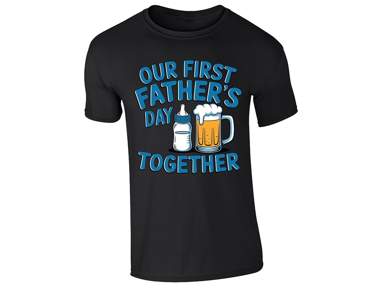 51tyhlpcvjl.jpg Black men's T-shirt with “Our first Father’s Day together” baby bottle and beer design