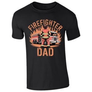 Black men's T-shirt with “Firefighter Dad” fire engine design