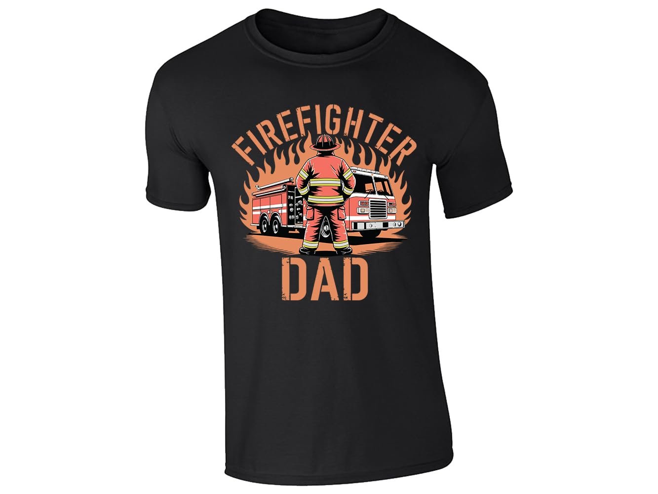 51uznppwnsl.jpg Black men's T-shirt with “Firefighter Dad” fire engine design