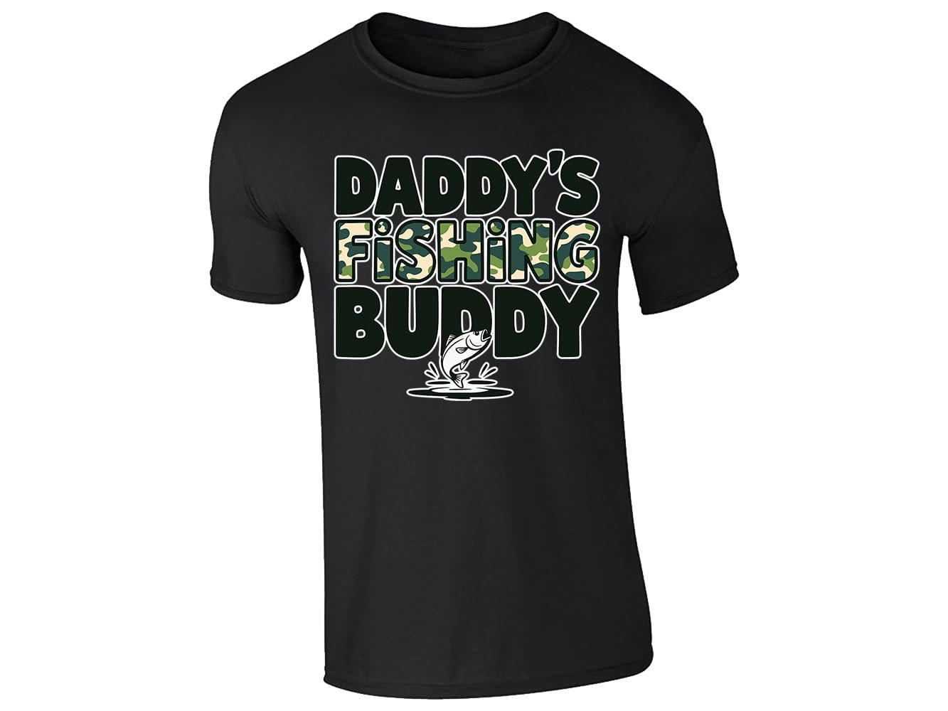 51xsci1idnl.jpg Black men's T-shirt with “Daddy’s fishing buddy” camo design