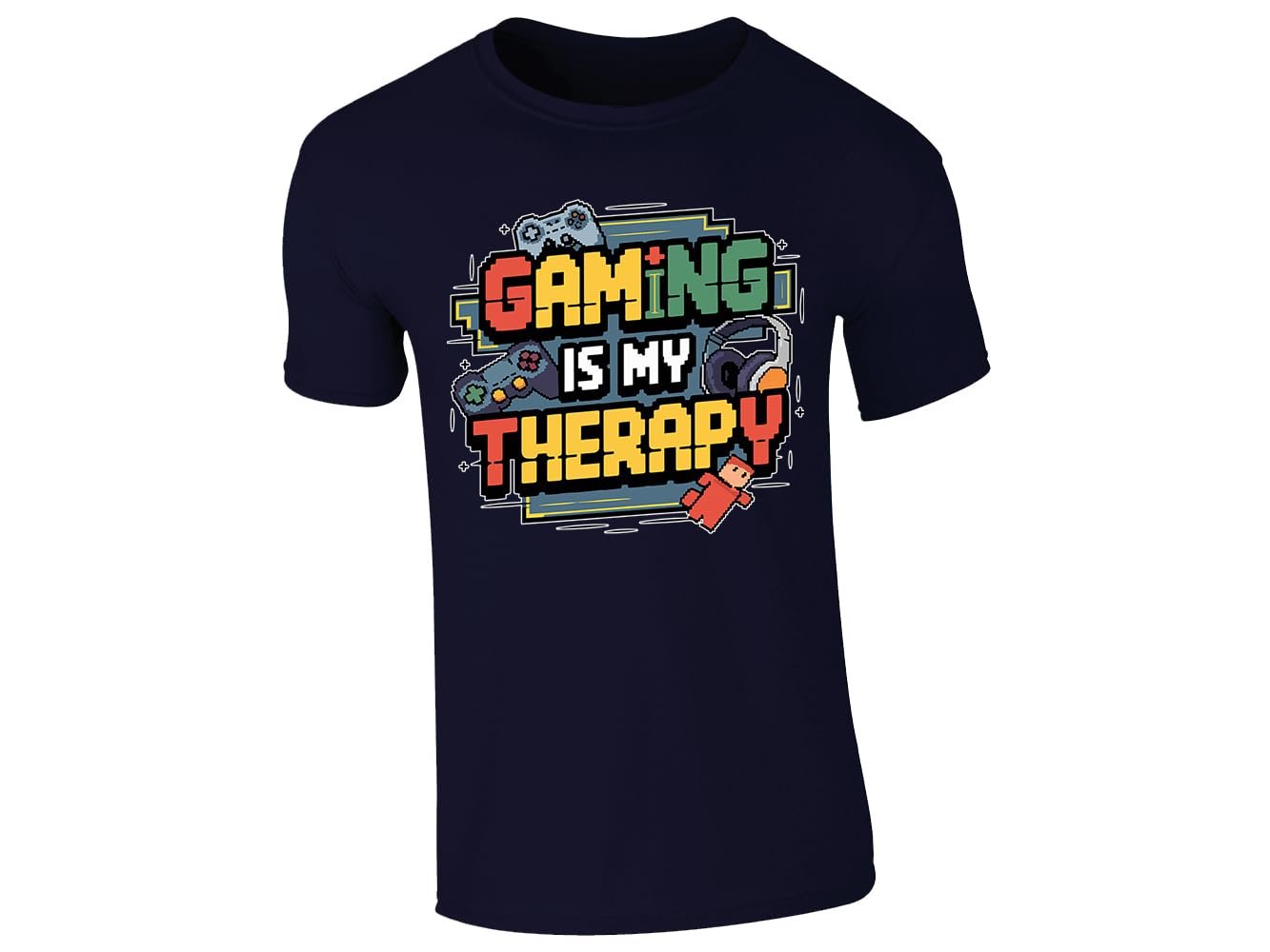 51zugu7j gl.jpg Navy men's T-shirt with “Gaming is my therapy” design