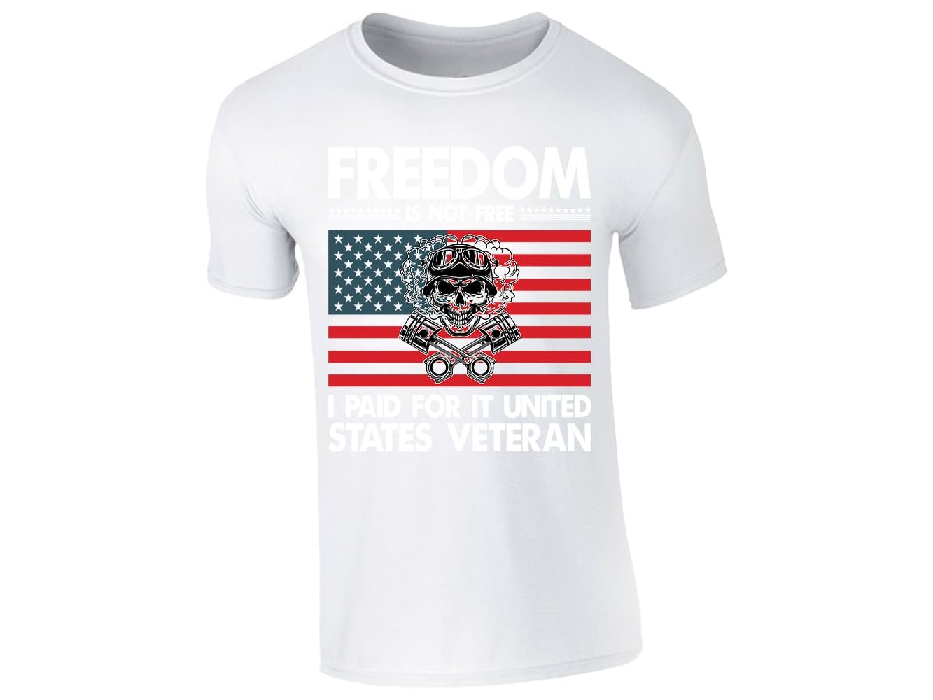 51a1tofnbol.jpg White men's T-shirt with “Freedom is not free – United States Veteran” flag design