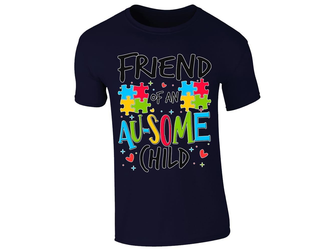 51cglciq xl.jpg Navy men's T-shirt with “Friend of an Au-some child” puzzle piece design