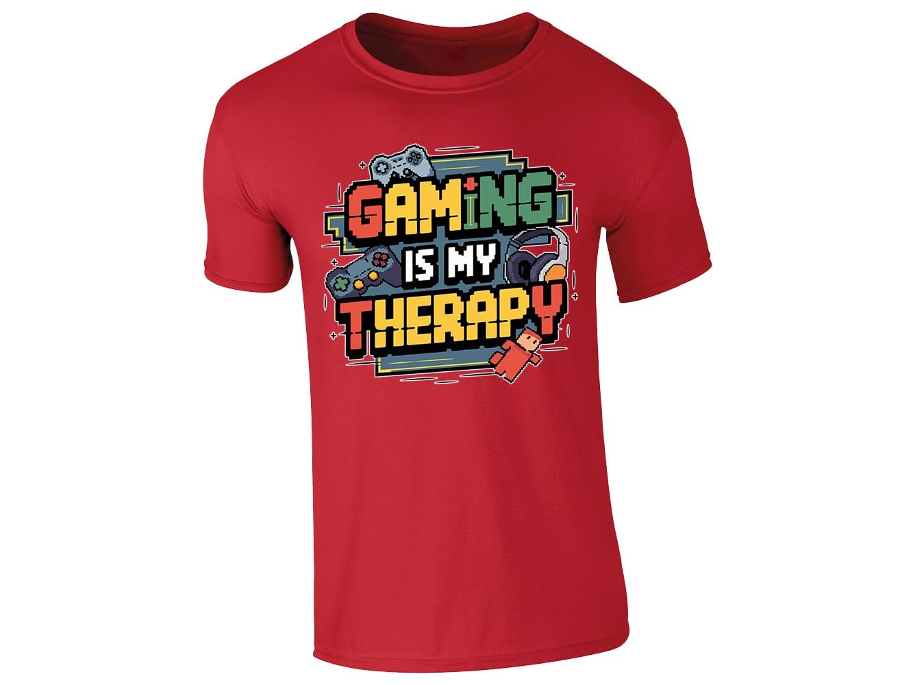 51dh415x0ll.jpg Red men's T-shirt with “Gaming is my therapy” design