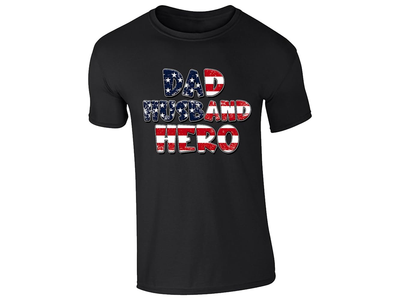 51djvhyotgl.jpg Black men's T-shirt with “Dad Husband Hero” stars and stripes design