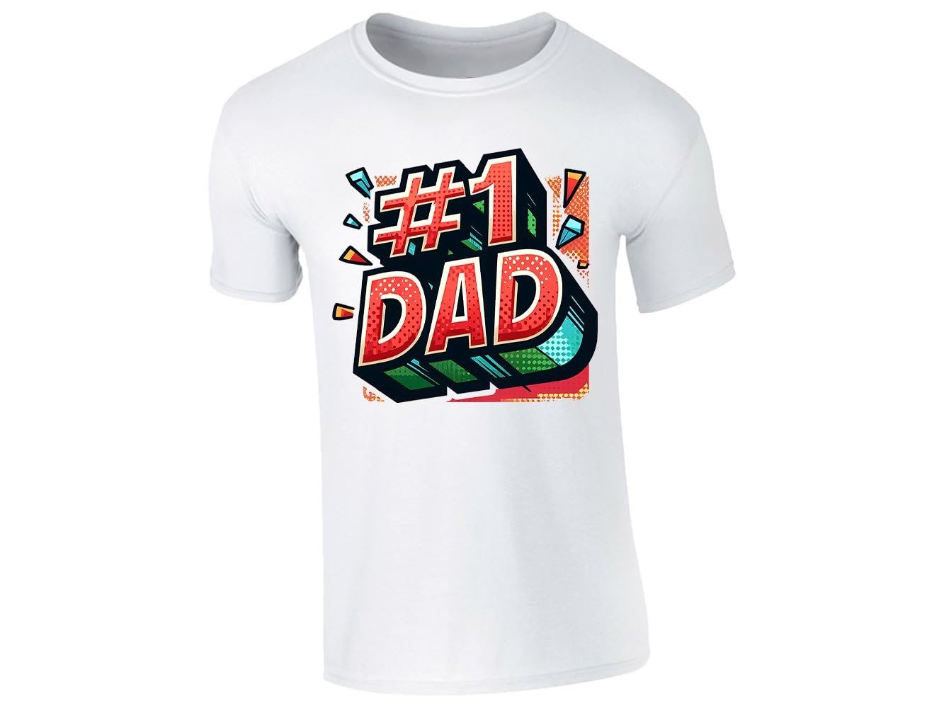 51dkqs vjdl.jpg White men's T-shirt with #1 DAD comic pop-art design