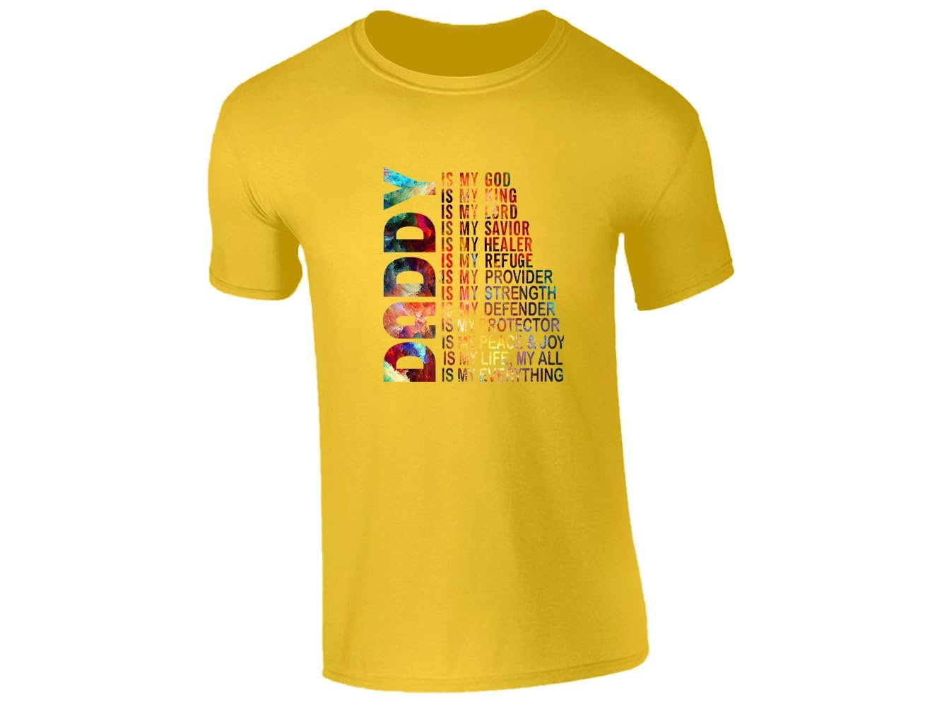 51ecuspo pl.jpg Yellow men's T-shirt with “Daddy is my God, my King…” faith design