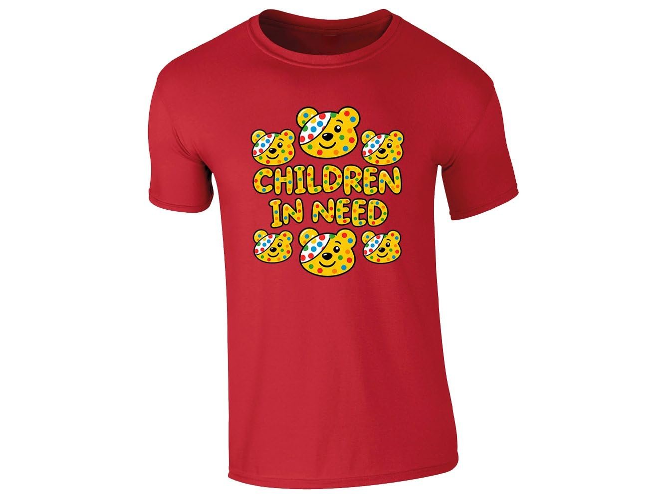 51elcf odel.jpg Red kids' T-shirt with spotty bear faces and “Children in Need” lettering design