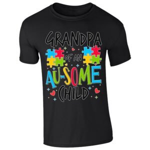 Black men's T-shirt with โGrandpa of an Au-some childโ puzzle piece design