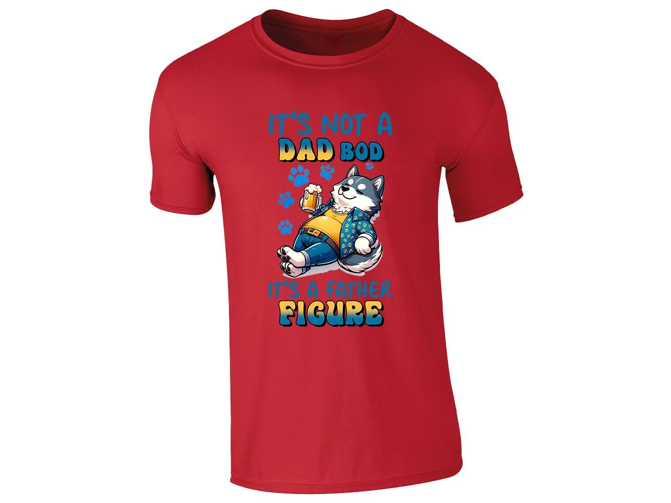 51i3zdx0c0l.jpg Red men's T-shirt with “It’s not a dad bod, it’s a father figure” husky design