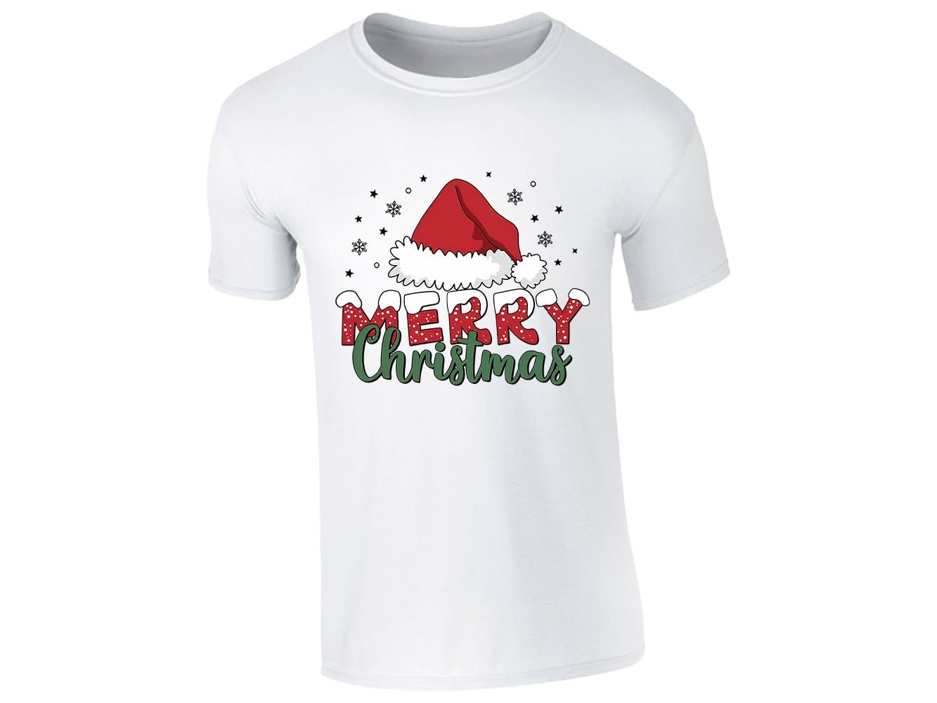 51ihyclnbil.jpg White men's T-shirt with “Merry Christmas” Santa hat design